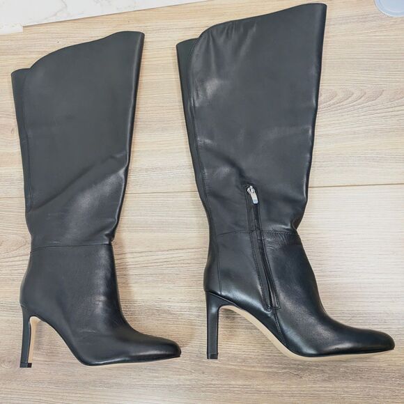 Nine West Women's Sancha Black Leather Knee-High Stiletto Boots Wide Calf 6.5 - Picture 6 of 14